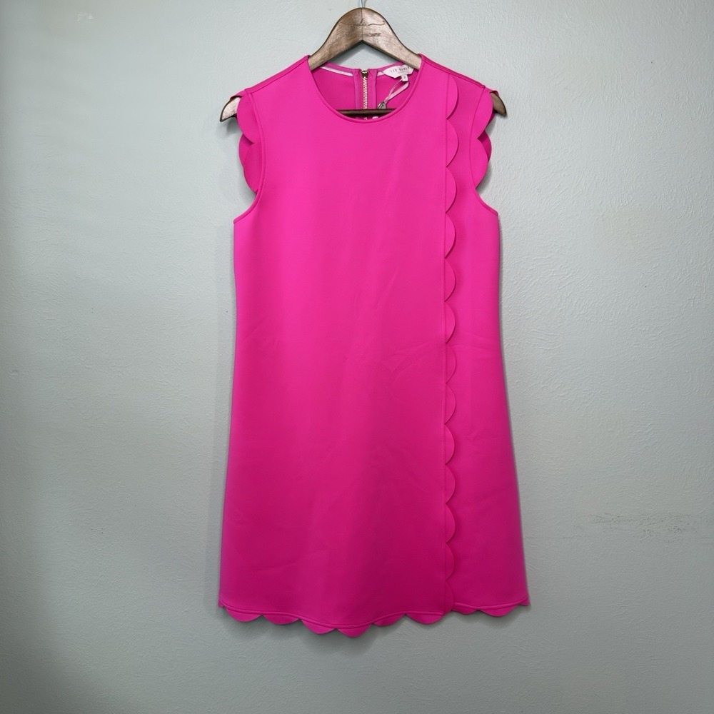 Ted Baker 2 Hot Pink Scallop Dress Shift Scuba Office Torrii Tunic Barbie NWOT